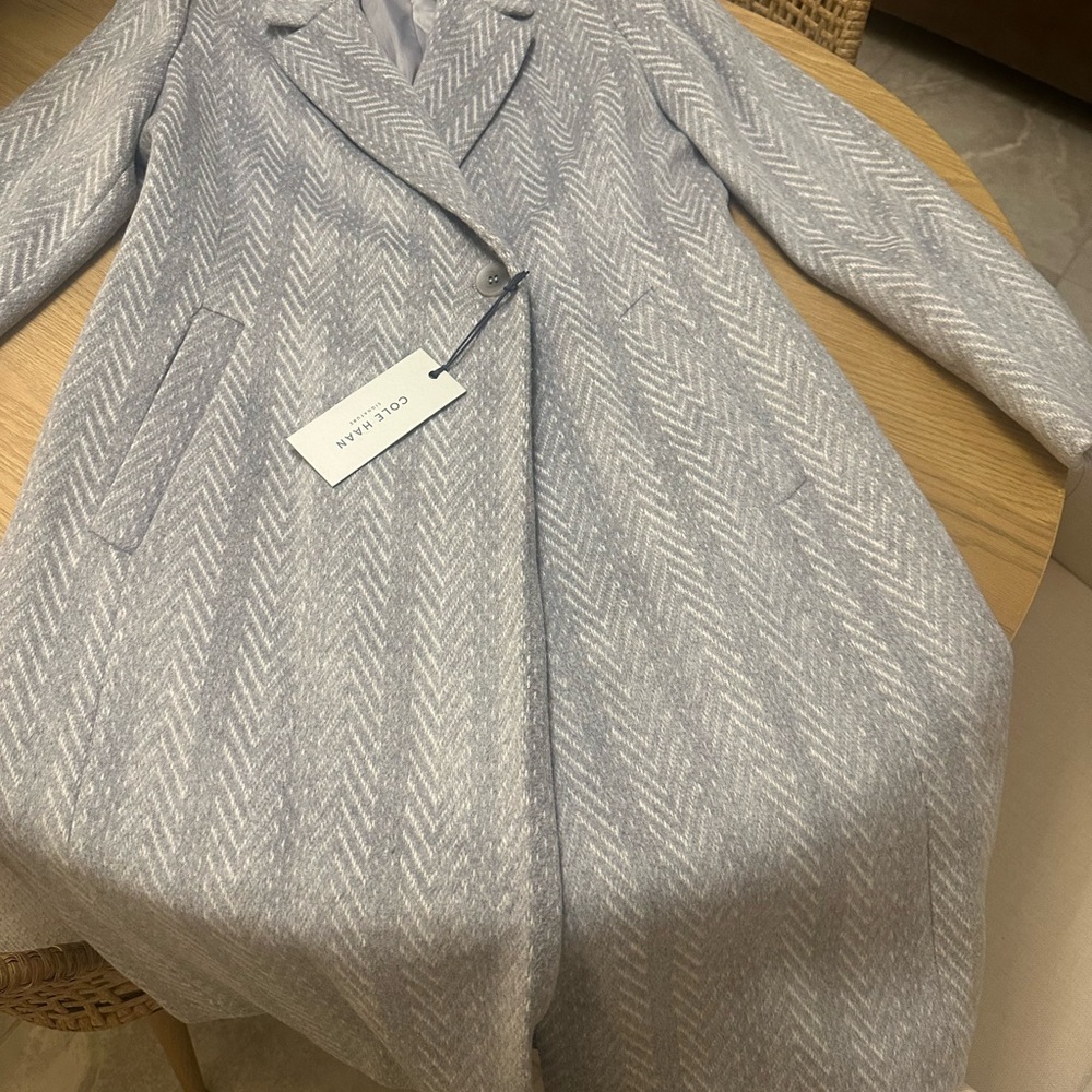 Cole Haan Women's Light Gray Herringbone Trench Coat